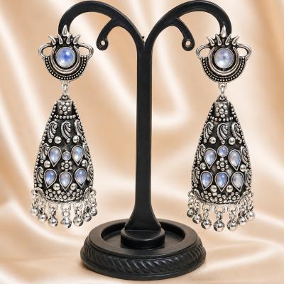Black Oxidized Silver Statement Jhumka Earrings